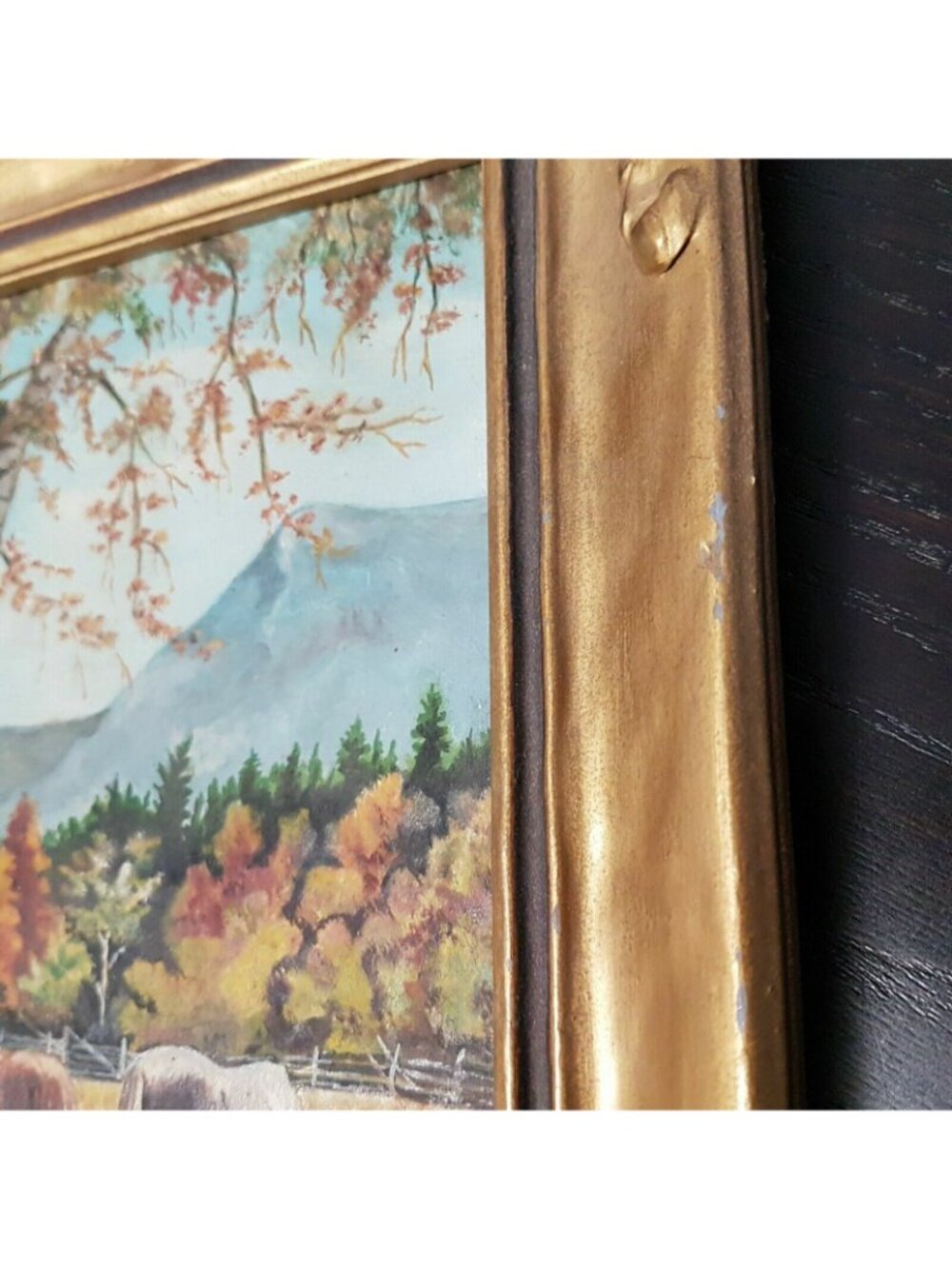 Small Vintage Original Horse Landscape Oil Painting Equestrian Cottagecore Art - Picture 8 of 10